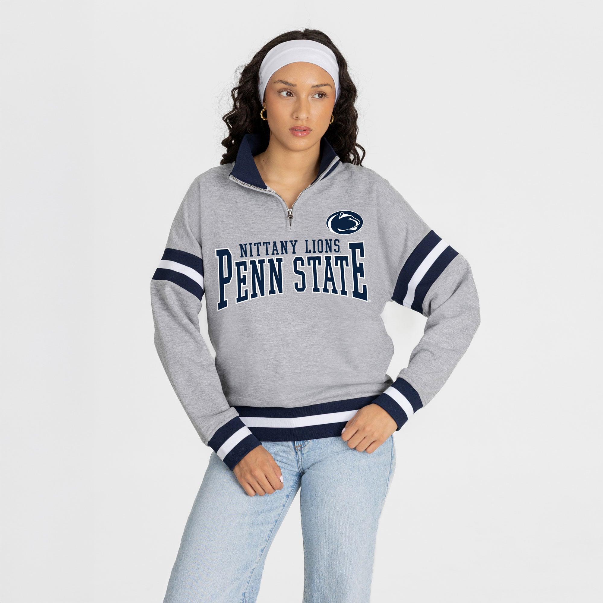 Pull à col zippé gris Penn State Nittany Lions Hold the Line pour femme, collection Gameday Couture