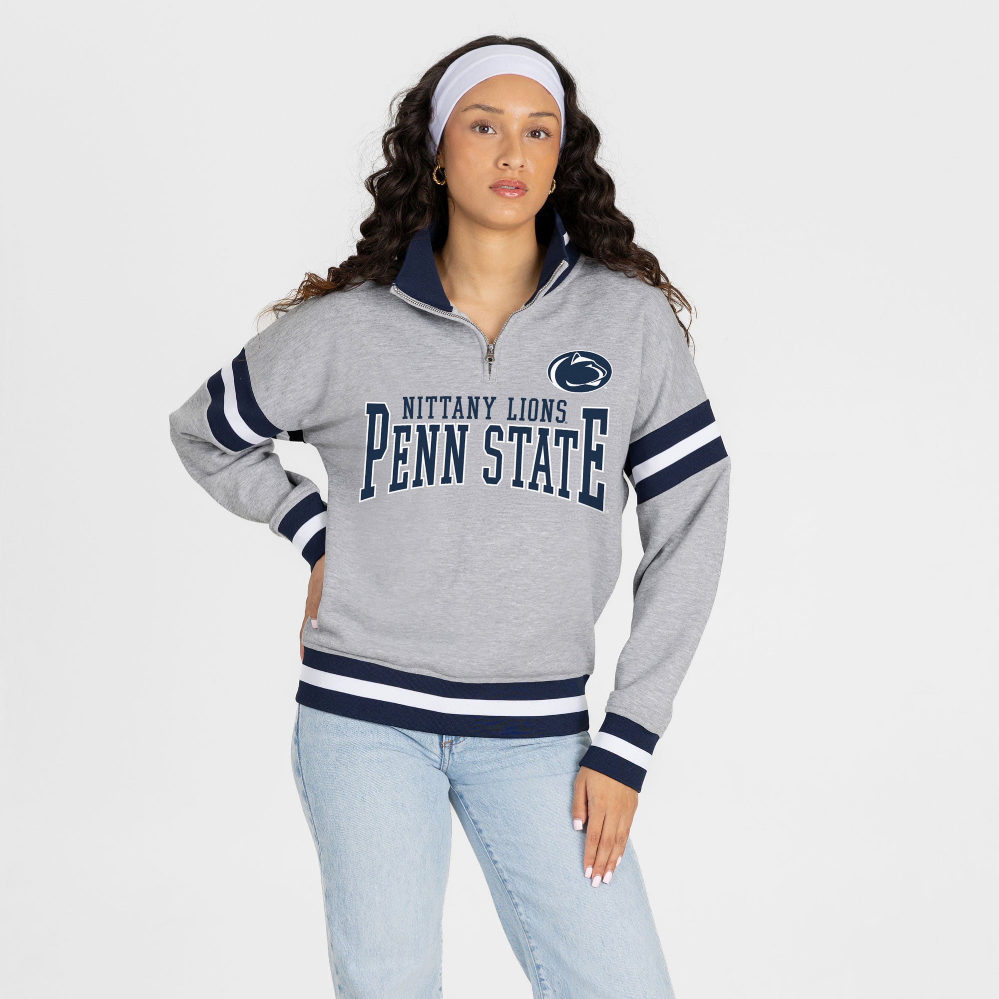 Pull à col zippé gris Penn State Nittany Lions Hold the Line pour femme, collection Gameday Couture
