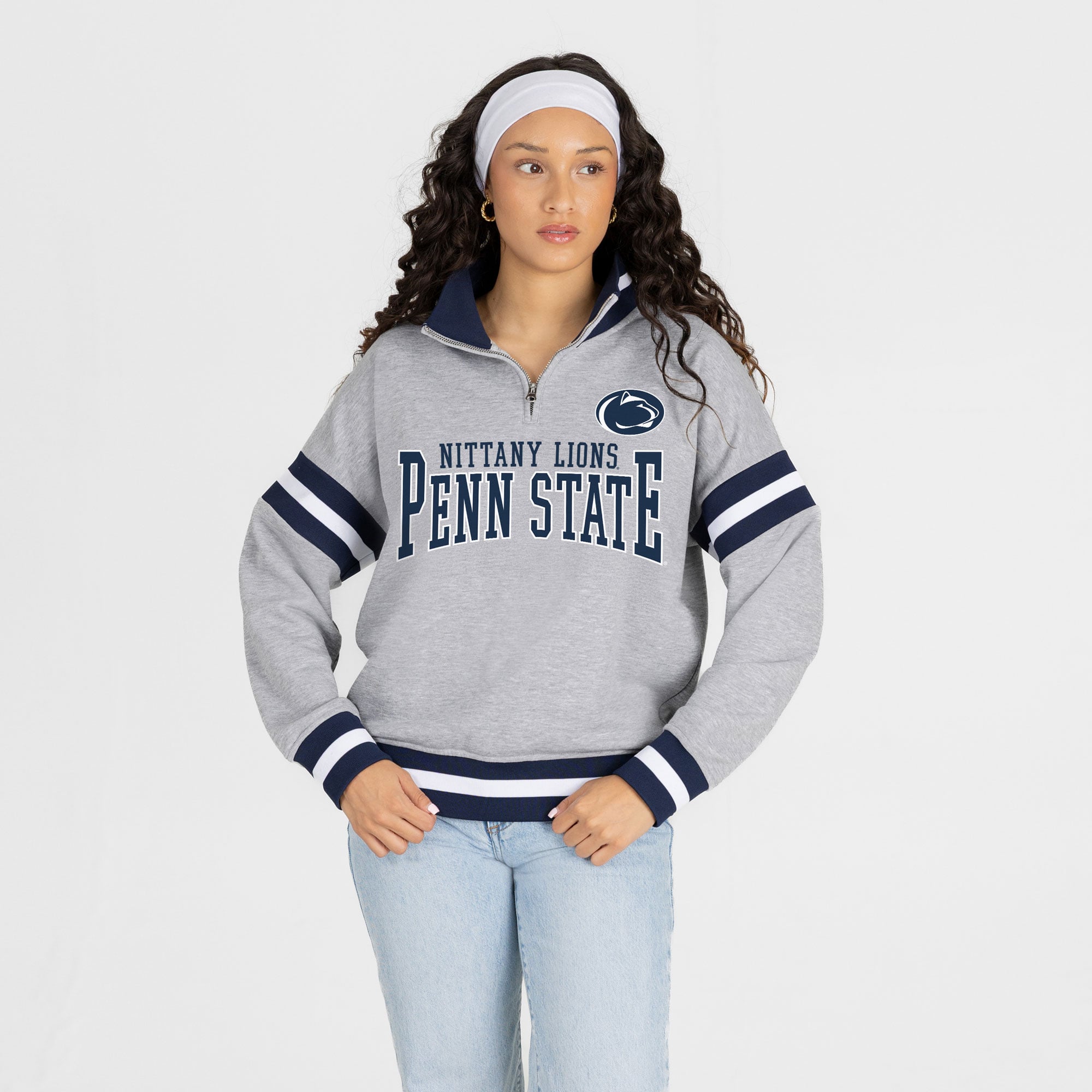 Pull à col zippé gris Penn State Nittany Lions Hold the Line pour femme, collection Gameday Couture