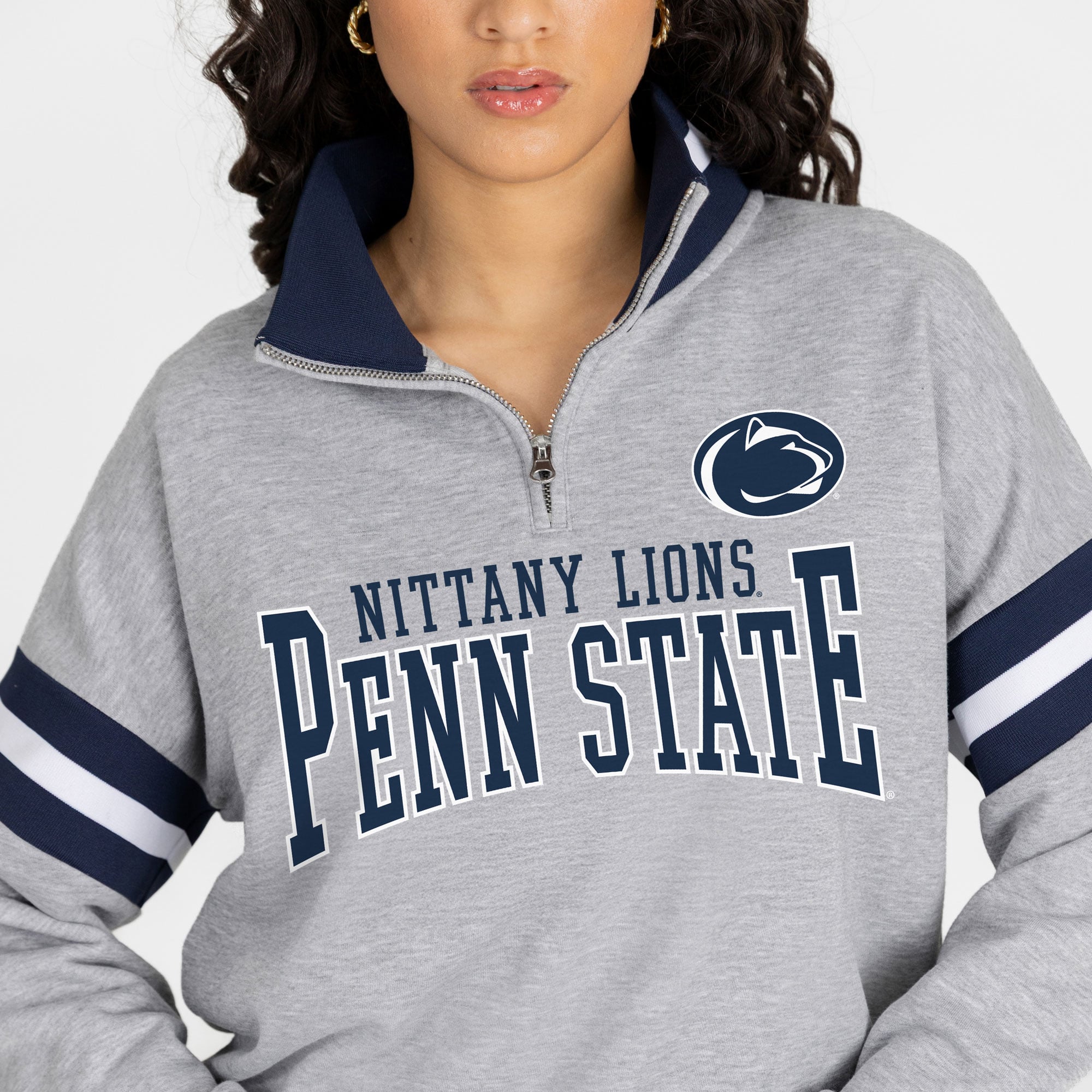 Pull à col zippé gris Penn State Nittany Lions Hold the Line pour femme, collection Gameday Couture