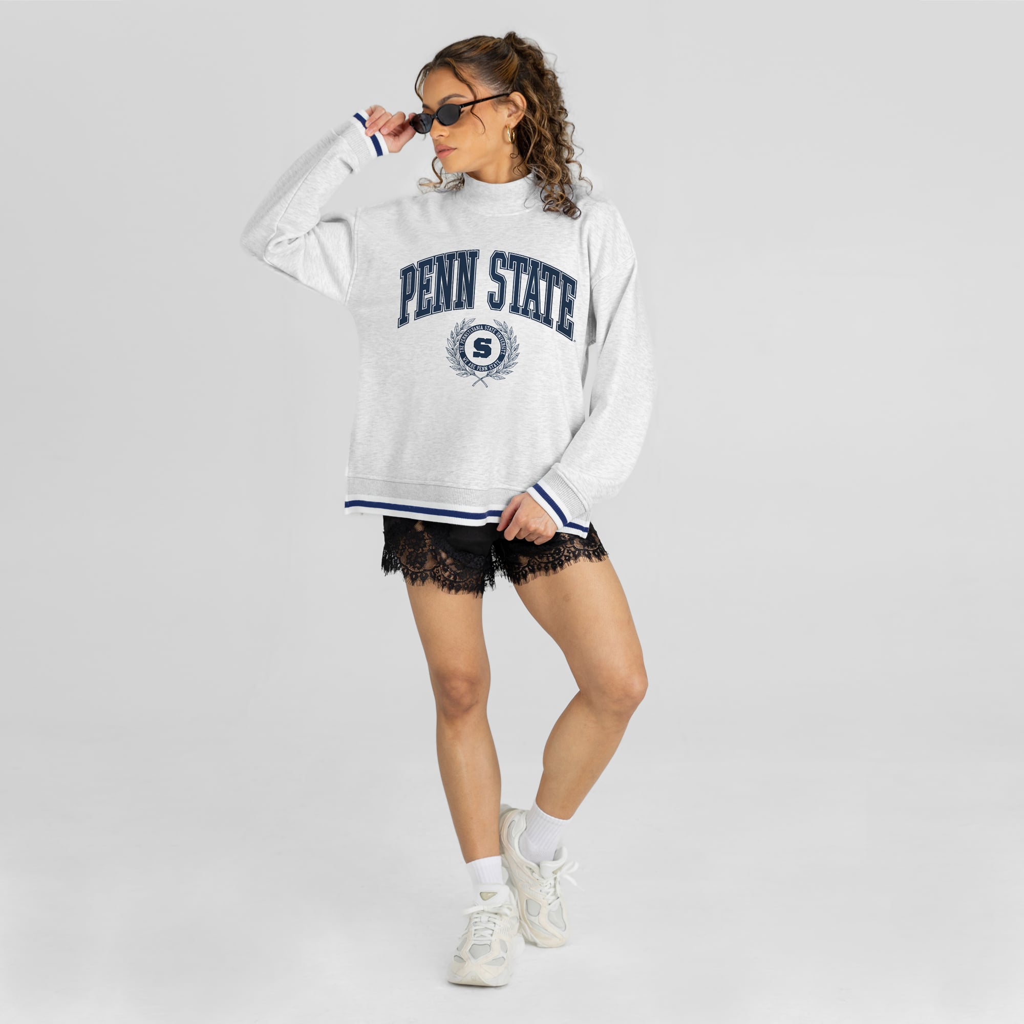 Women's Gameday Couture Gray Penn State Nittany Lions Rally Point Contrast Stripe Mock Neck Sweatshirt