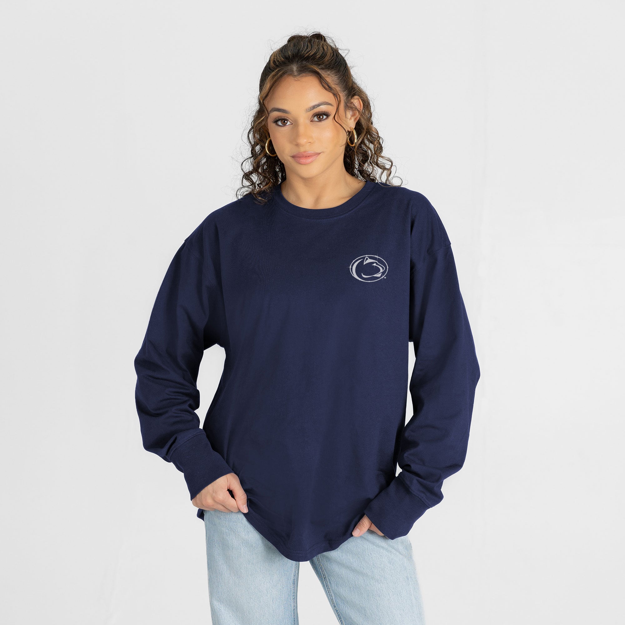 T-shirt à manches longues pour femmes, collection Gameday Couture, bleu marine, Penn State Nittany Lions, orné de strass « Light It Up »