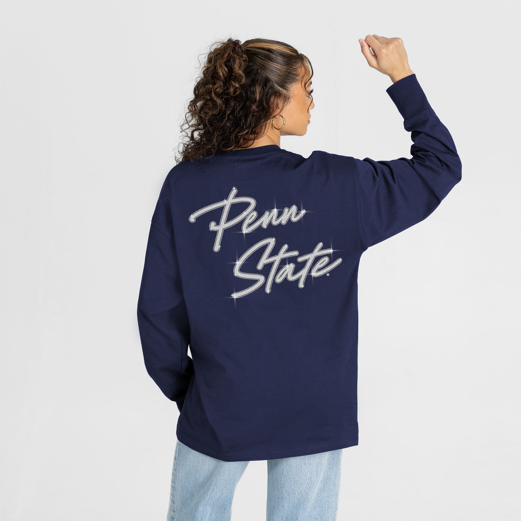 T-shirt à manches longues pour femmes, collection Gameday Couture, bleu marine, Penn State Nittany Lions, orné de strass « Light It Up »
