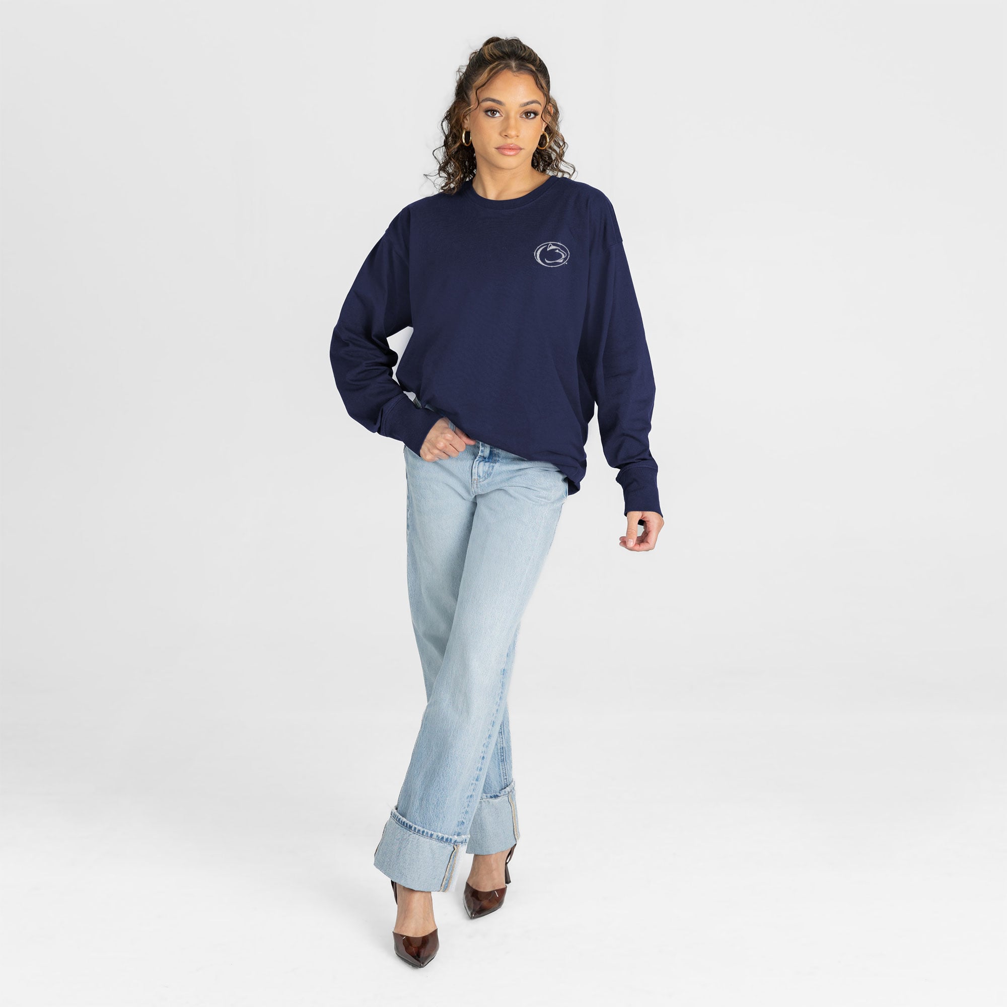 T-shirt à manches longues pour femmes, collection Gameday Couture, bleu marine, Penn State Nittany Lions, orné de strass « Light It Up »