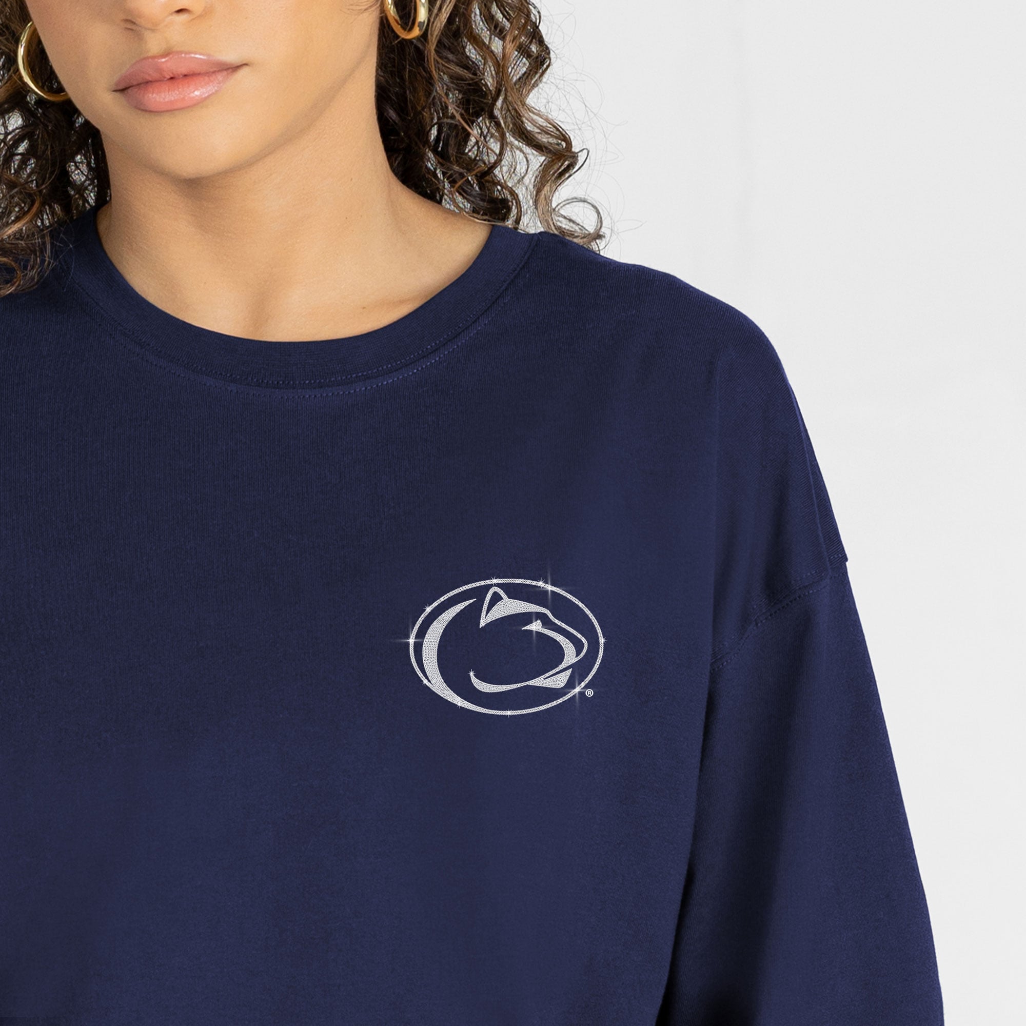 T-shirt à manches longues pour femmes, collection Gameday Couture, bleu marine, Penn State Nittany Lions, orné de strass « Light It Up »
