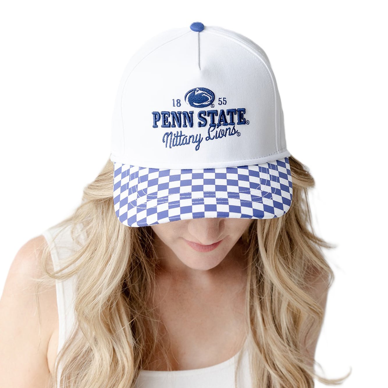Casquette ajustable à 5 panneaux Penn State Nittany Lions Albon Check blanche pour femmes