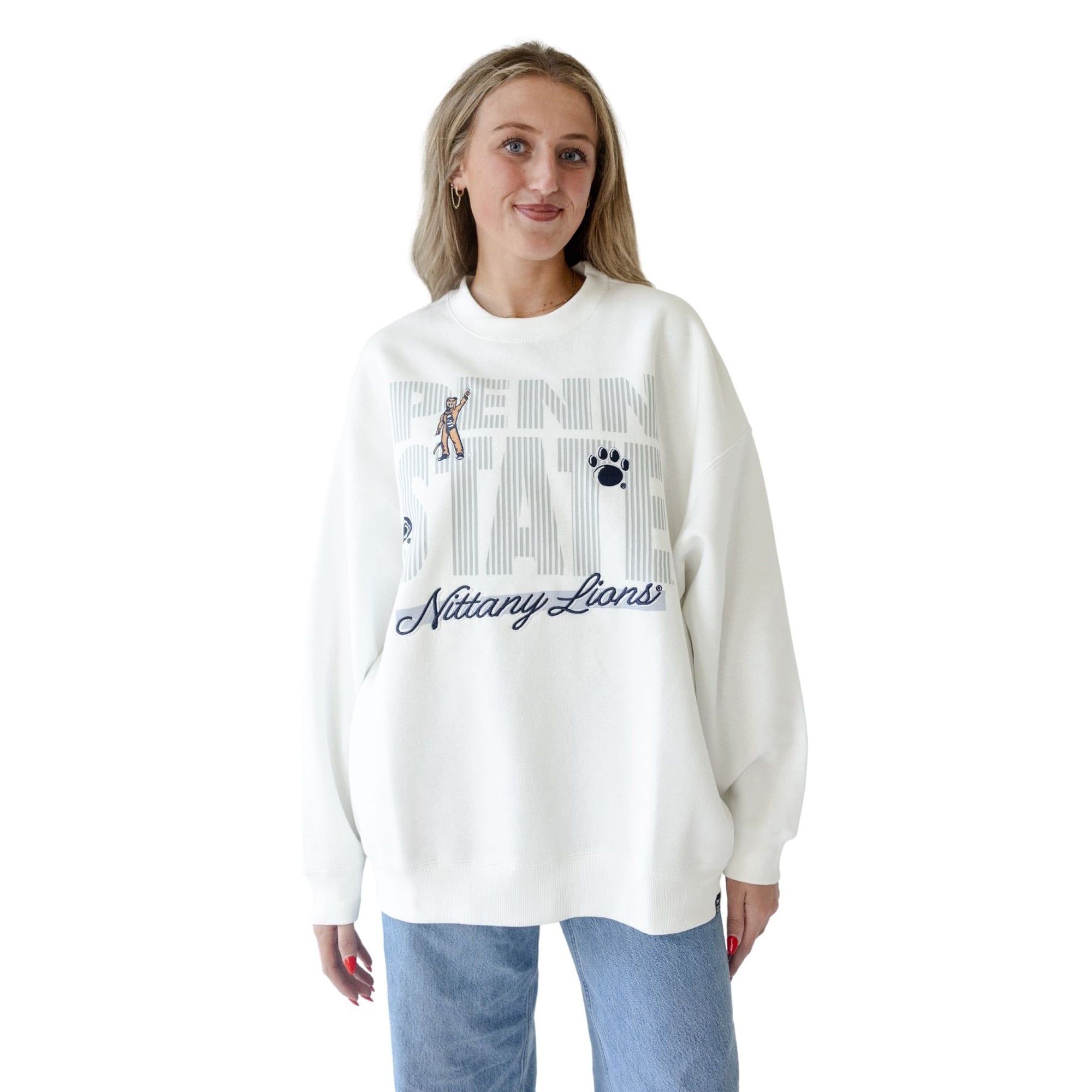 Sweat-shirt rayé blanc Penn State Nittany Lions pour femmes, idéal les jours de match