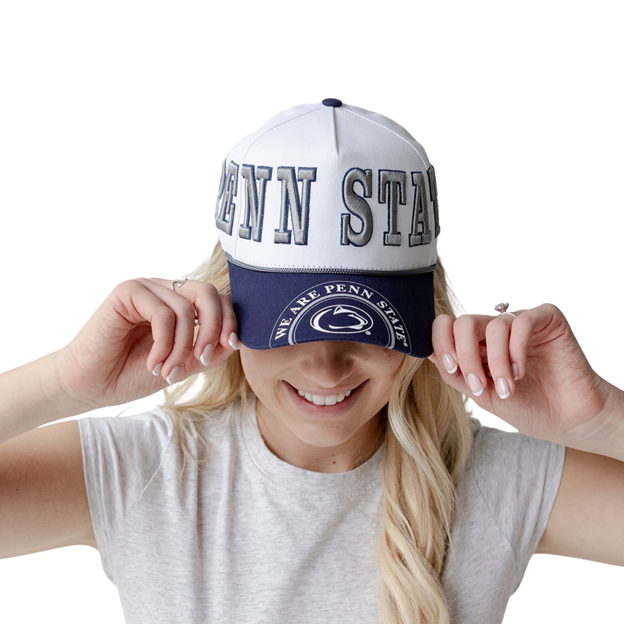 Women's Gameday Social White/Navy Penn State Nittany Lions Five-Panel Rope Away Adjustable Hat
