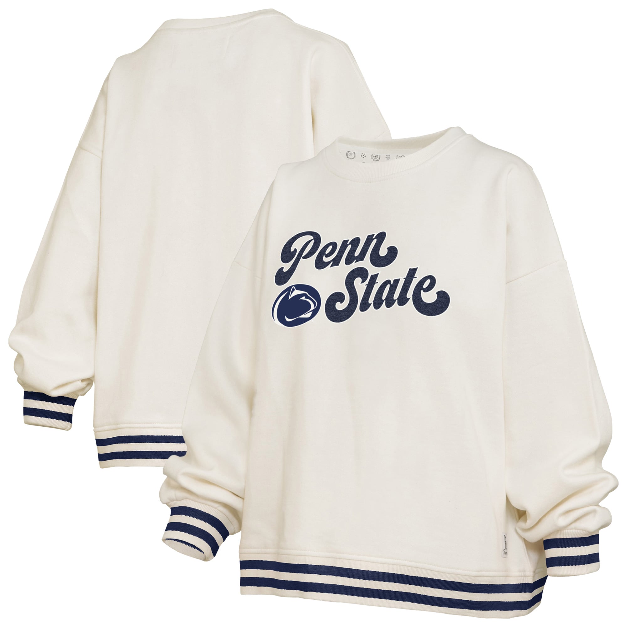 Women's Pressbox Cream Penn State Nittany Lions Bonanza Chenille Ribbed Sweatshirt