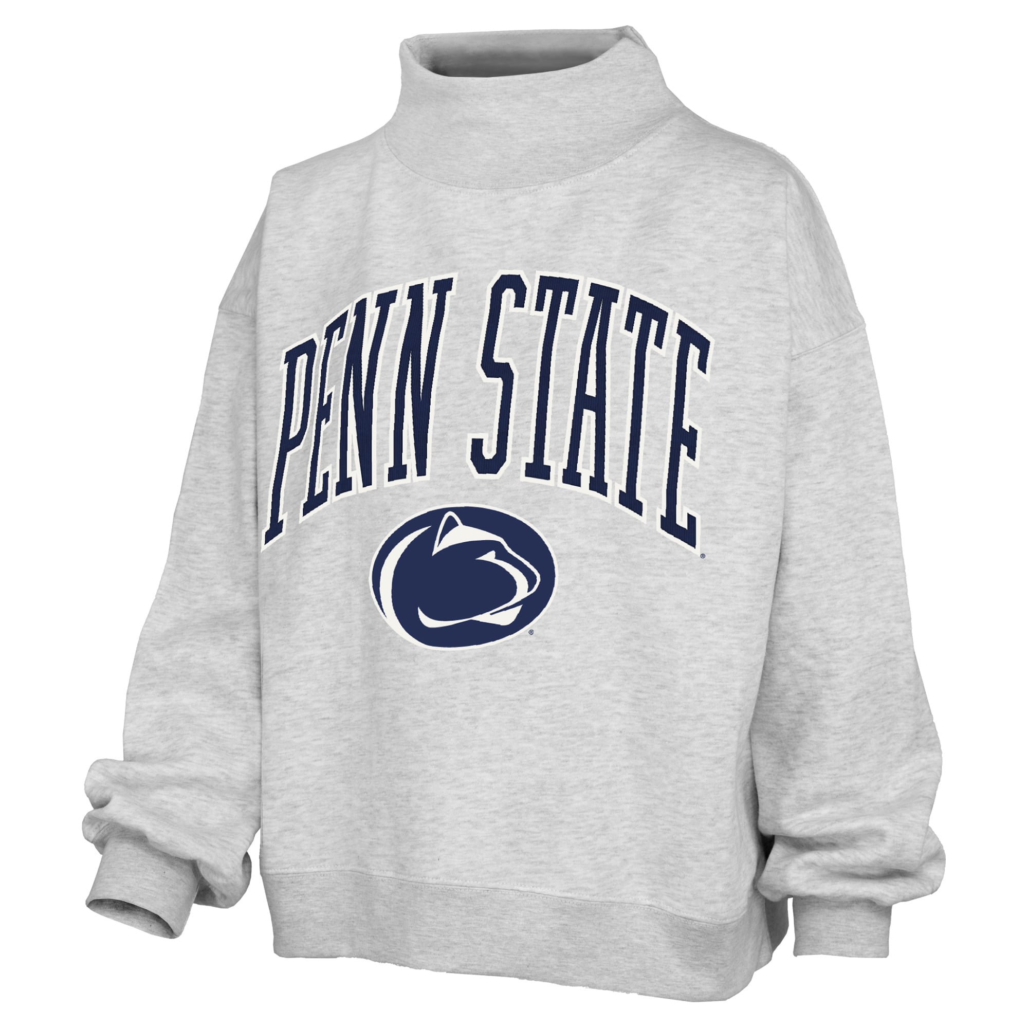 Women's Pressbox Gray Penn State Nittany Lions Nelson Texture Lingo Mock Neck Fleece Sweatshirt