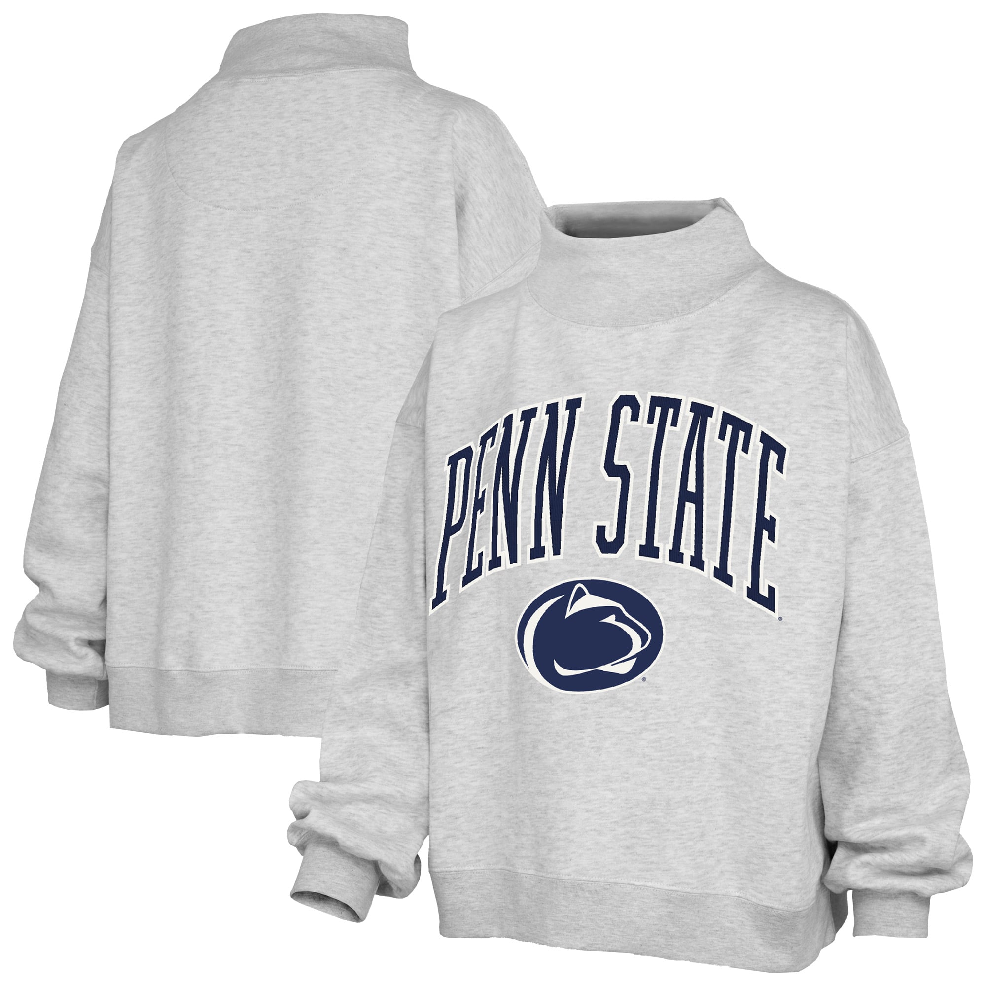 Women's Pressbox Gray Penn State Nittany Lions Nelson Texture Lingo Mock Neck Fleece Sweatshirt