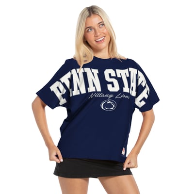  Penn State Nittany Lions Pressbox Women's Flannigan Oversized T-Shirt - Navy