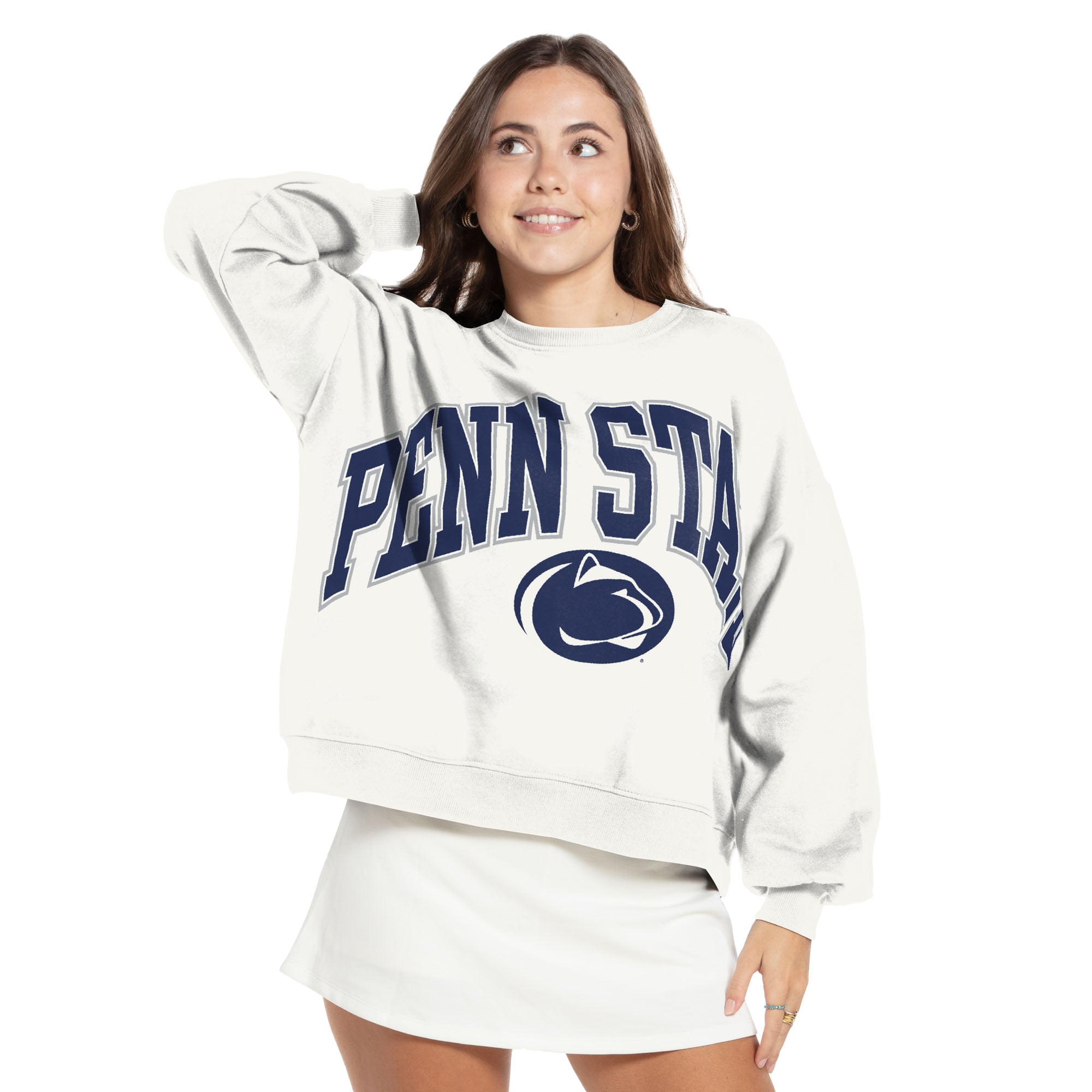 Sweat-shirt surdimensionné Janice blanc pour femme, longueur taille, des Penn State Nittany Lions