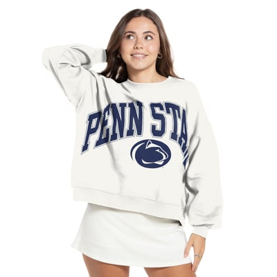 Penn State Nittany Lions Pressbox Women's Oversized Janice Waist-Length Sweatshirt - White