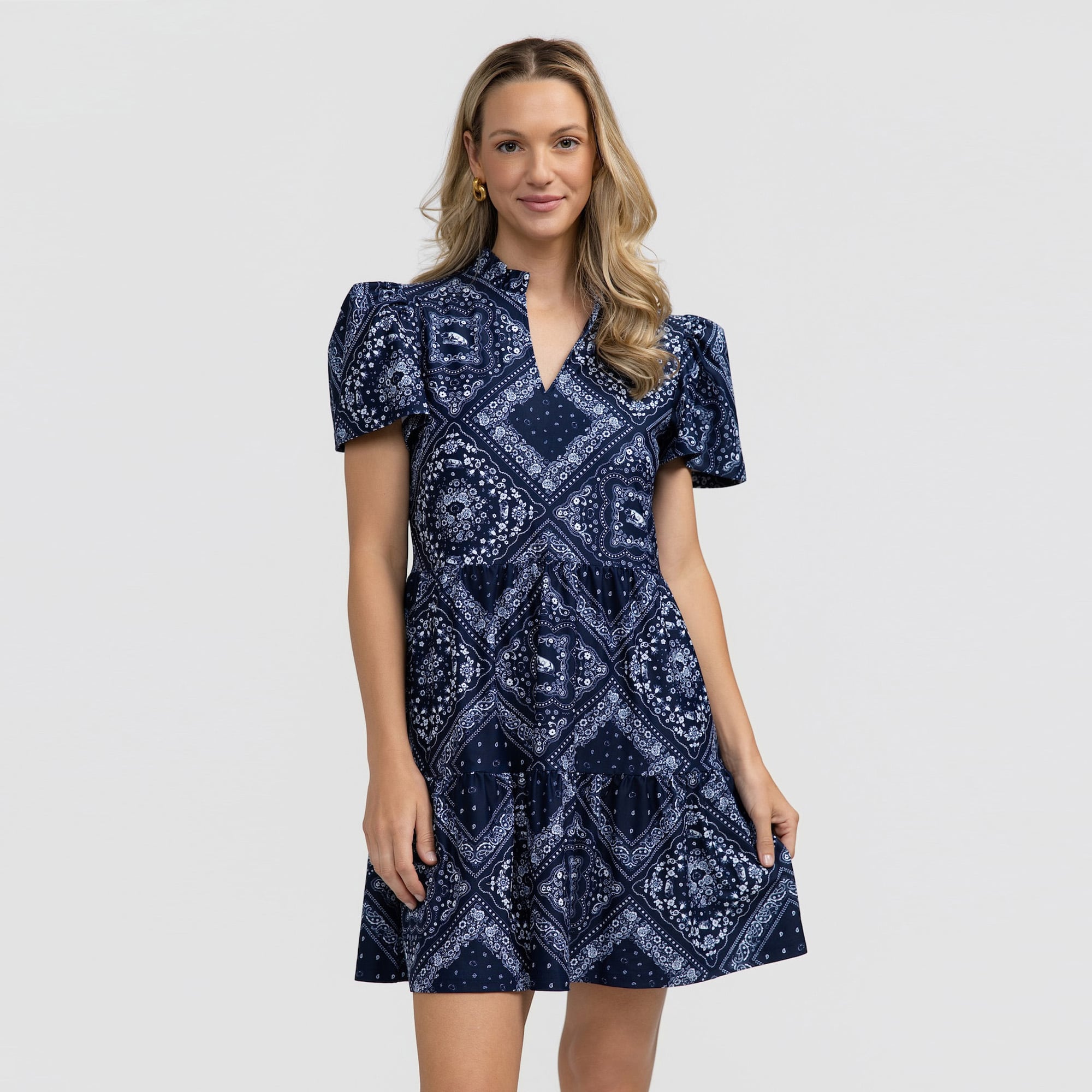 Women's Smith & Quinn Navy Penn State Nittany Lions Bandana Print Tiered Dress