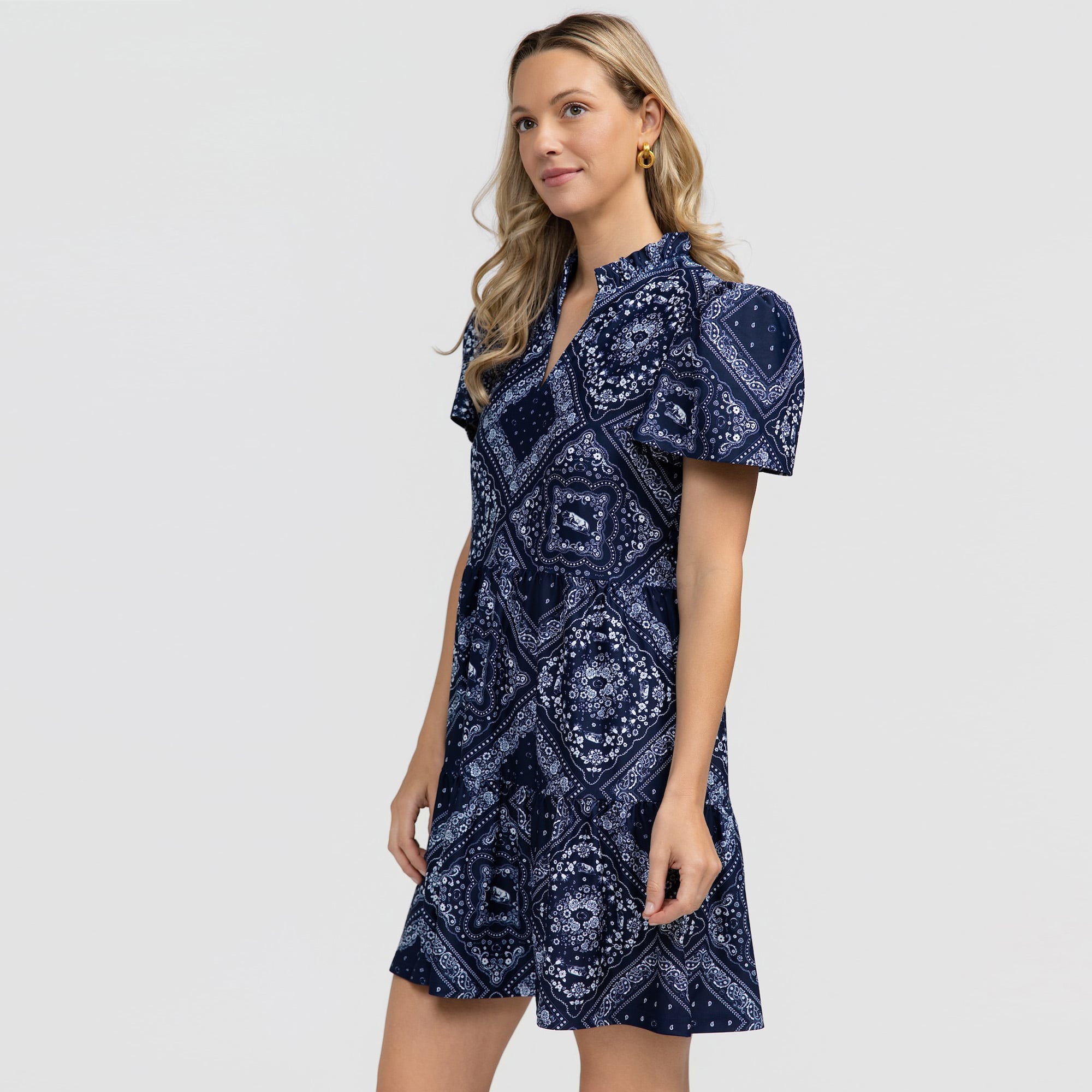 Women's Smith & Quinn Navy Penn State Nittany Lions Bandana Print Tiered Dress
