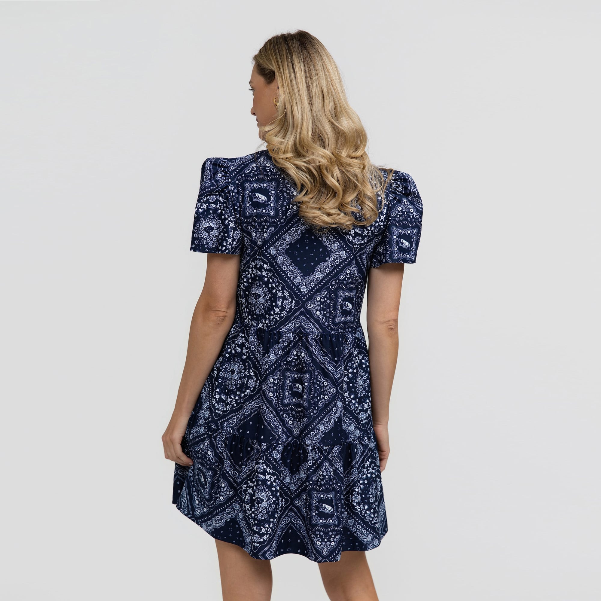 Women's Smith & Quinn Navy Penn State Nittany Lions Bandana Print Tiered Dress