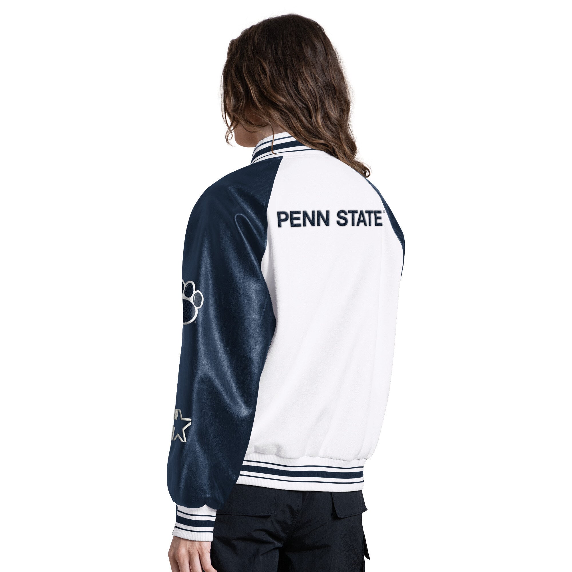 Veste universitaire raglan à boutons-pression Starter Cream pour femme Penn State Nittany Lions End Zone