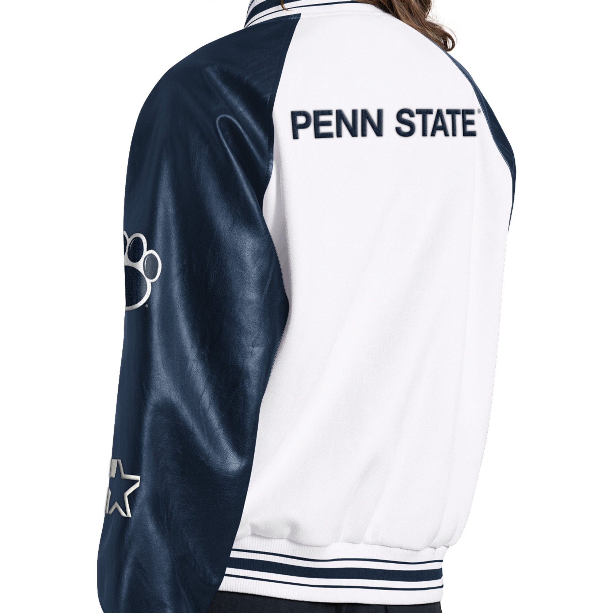 Veste universitaire raglan à boutons-pression Starter Cream pour femme Penn State Nittany Lions End Zone