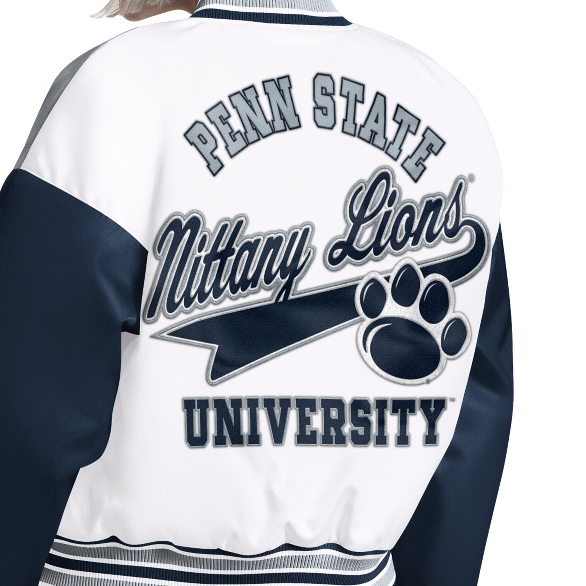 Women's Starter Navy/Gray Penn State Nittany Lions Game On Full Snap Varsity Jacket