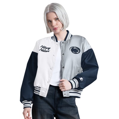 Penn State Nittany Lions Starter Women's Game On Full Snap Varsity Jacket - Navy/Gray