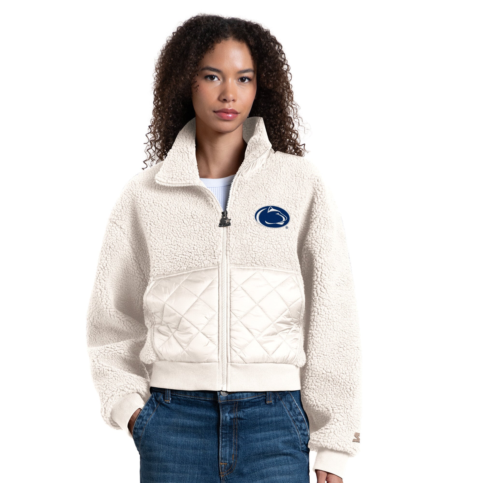 Veste zippée intégrale Starter blanche Penn State Nittany Lions Journeyman Sherpa pour femme
