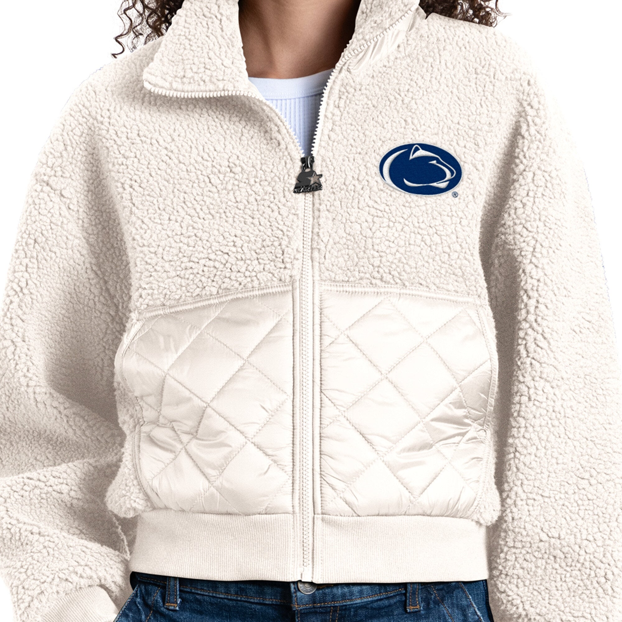 Veste zippée intégrale Starter blanche Penn State Nittany Lions Journeyman Sherpa pour femme