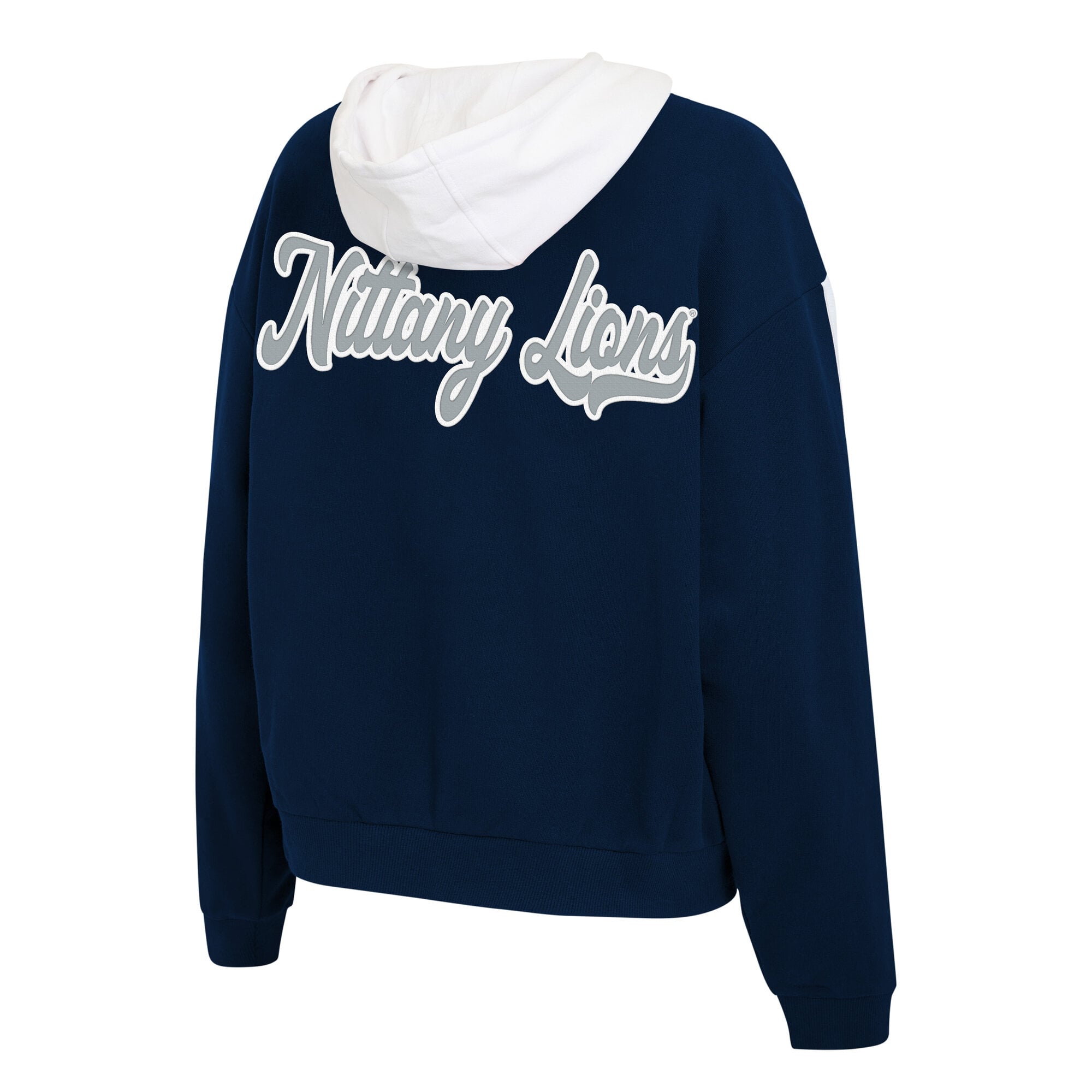 Sweat à capuche zippé bleu Penn State Nittany Lions rayures colorblock sur les manches, par Erin Andrews (WEAR by Andrews)