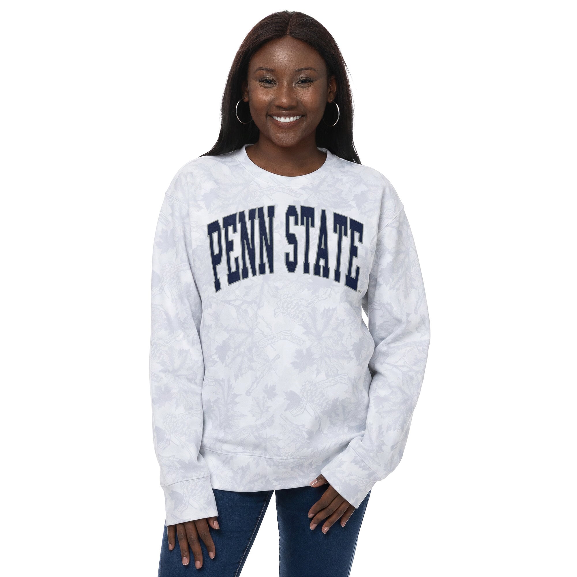 Women's ZooZatz  Gray Penn State Nittany Lions Camo Arch Logo Fleece Crewneck Sweatshirt