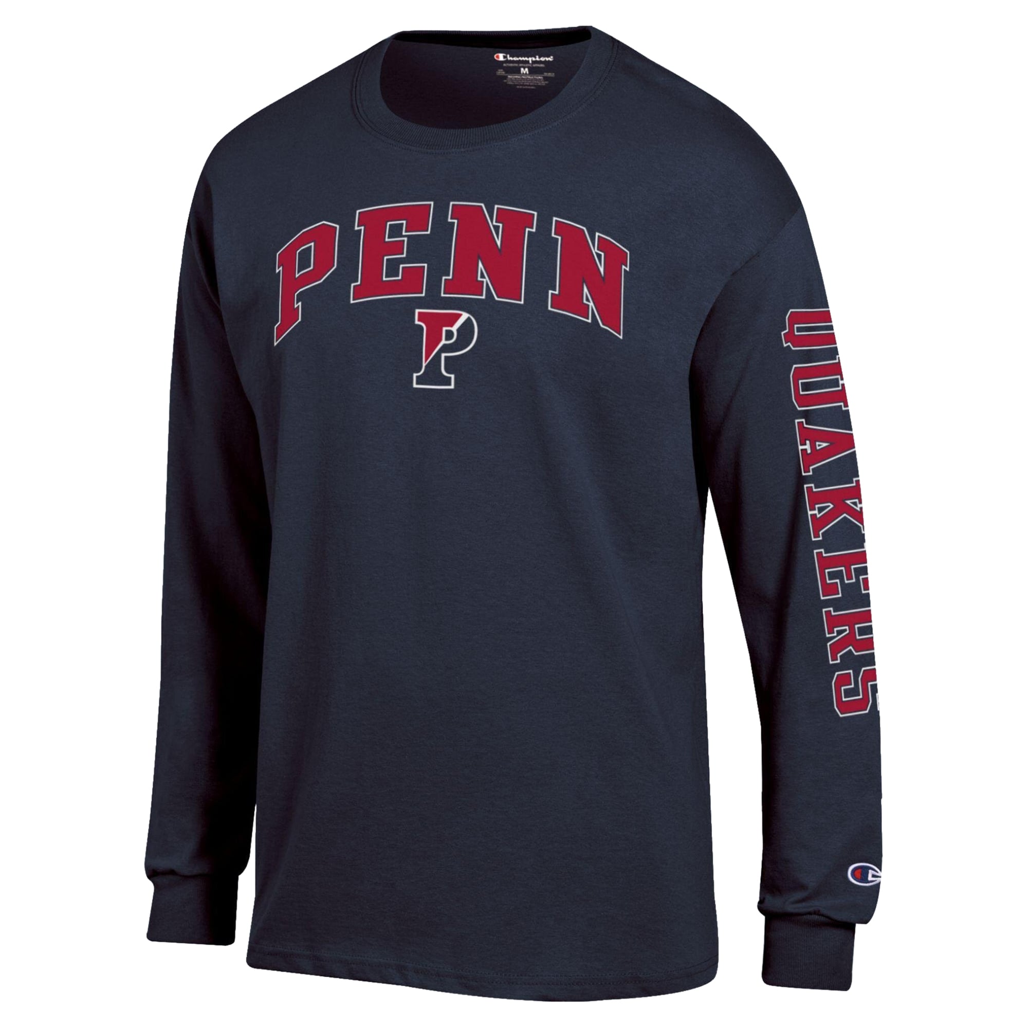 T-shirt à manches longues Champion pour homme, bleu marine, logo Quakers de Pennsylvanie, arche