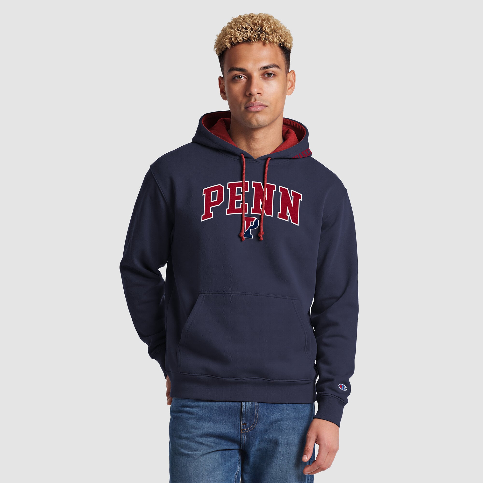 Sweat à capuche contrasté Champion bleu marine/rouge Pennsylvania Quakers pour homme