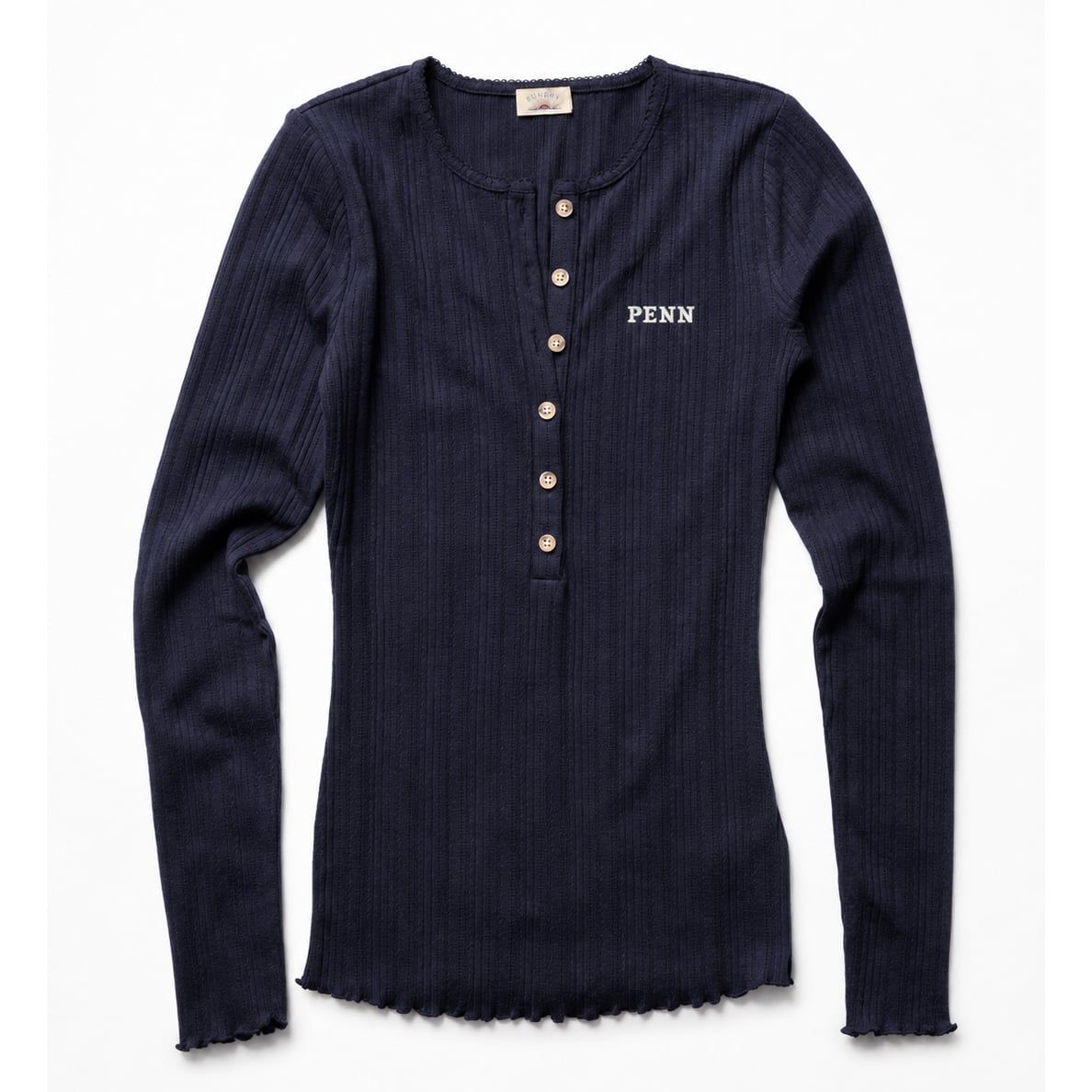 Chemise Henley FAHERTY marine pour femmes, modèle Paradise Quakers, à motif pointelle