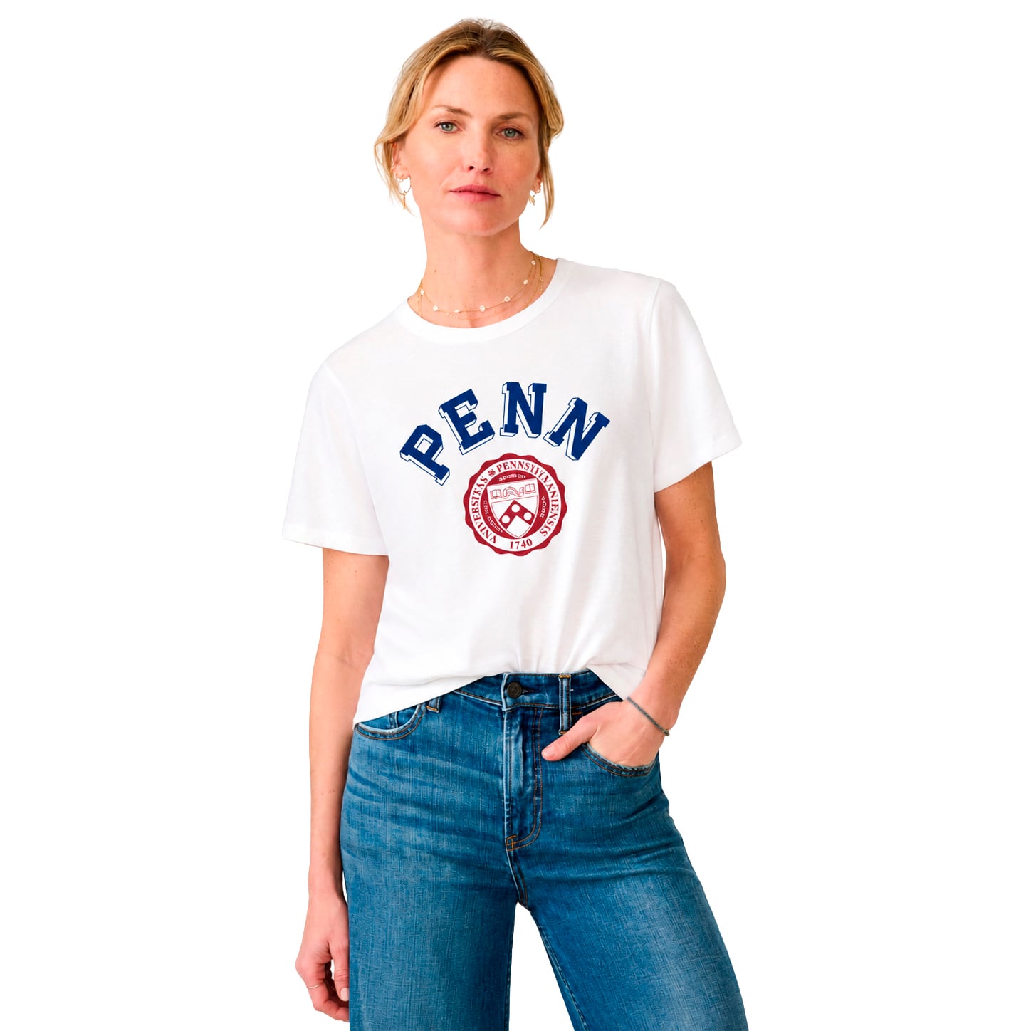 T-shirt essentiel blanc FAHERTY pour femmes, style Quakers de Pennsylvanie, délavé au soleil