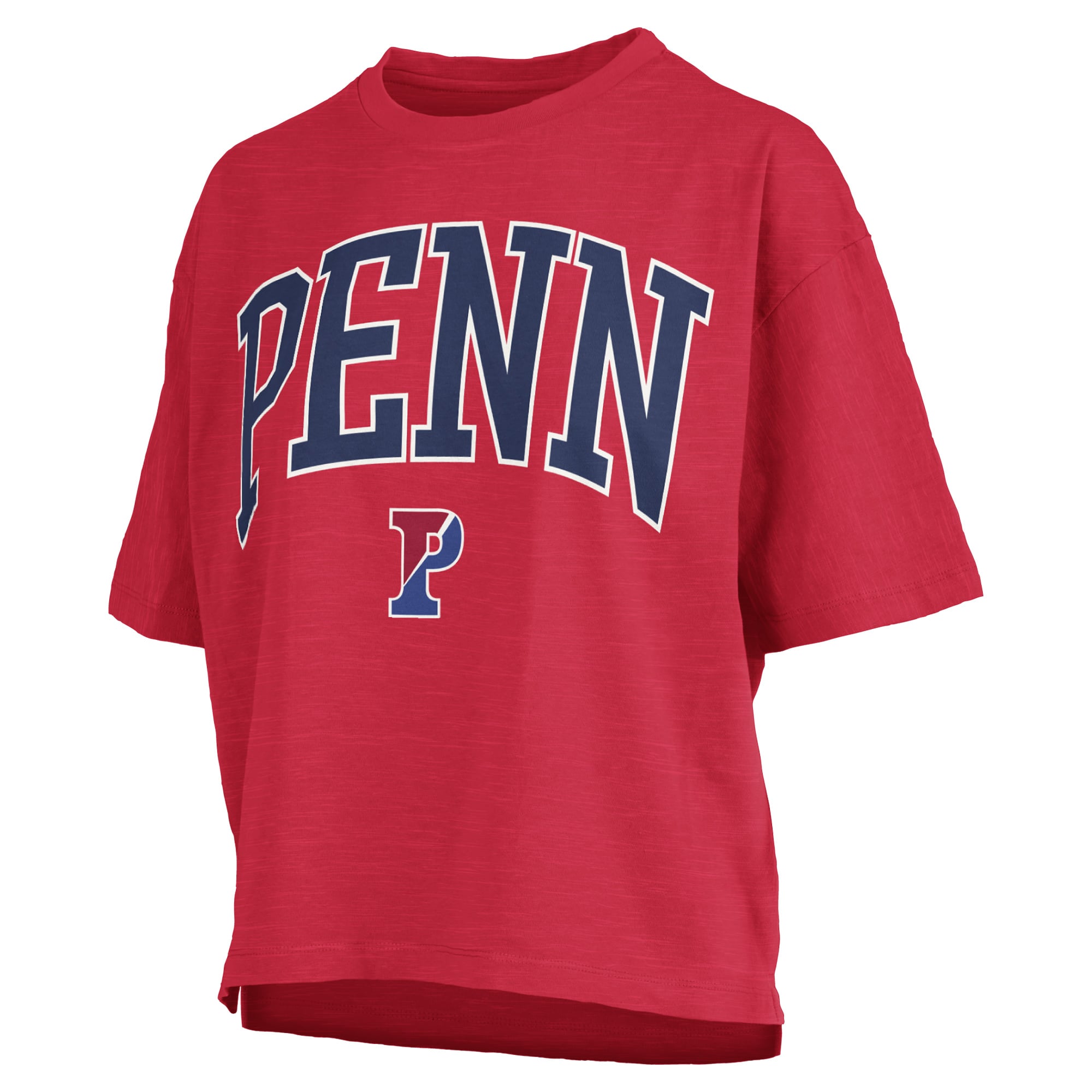 Women's Pressbox Red Pennsylvania Quakers Oversized Nelson Arch Over Logo Slub T-Shirt