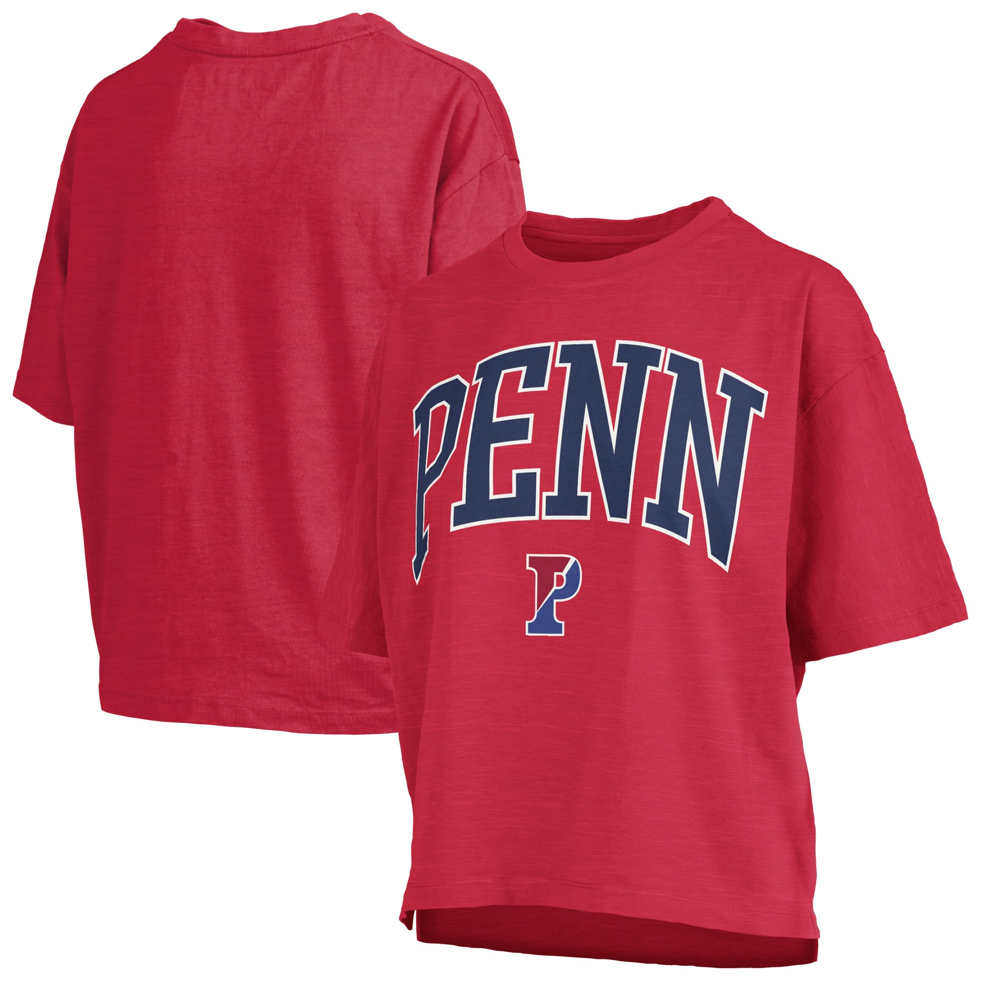 Women's Pressbox Red Pennsylvania Quakers Oversized Nelson Arch Over Logo Slub T-Shirt