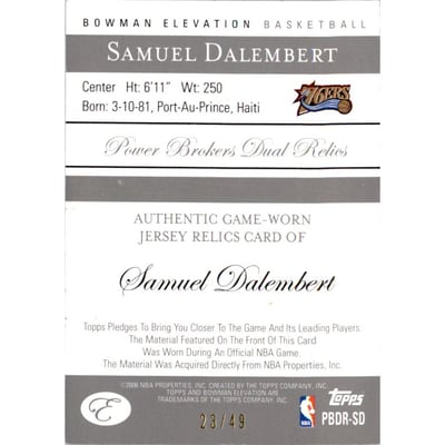 2006-07 Bowman Elevation Power Brokers Relics Dual Red #RSD Samuel Dalembert