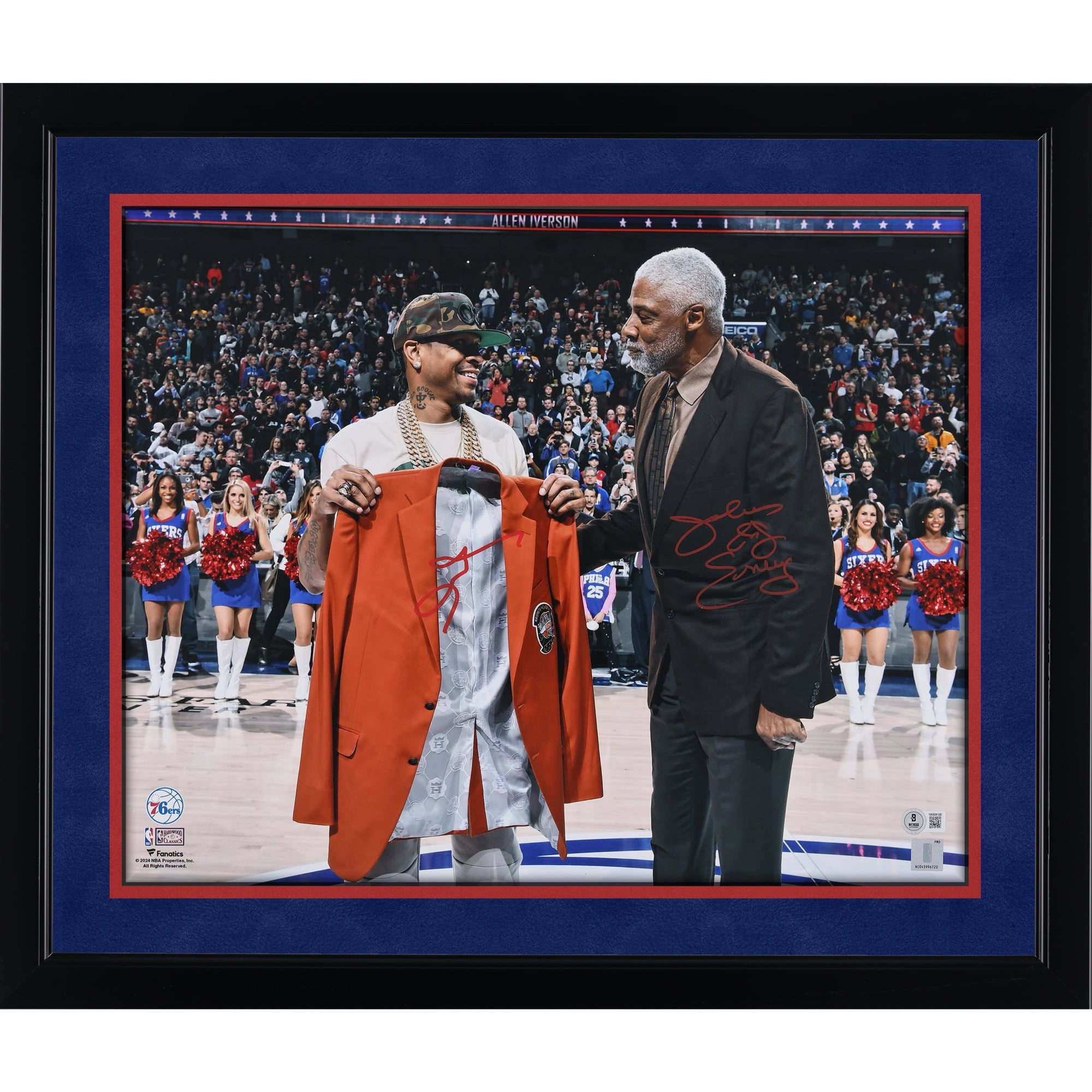 Allen Iverson & Julius Erving Philadelphia 76ers Autographed 16" x 20" HOF Jacket Presentation Photograph