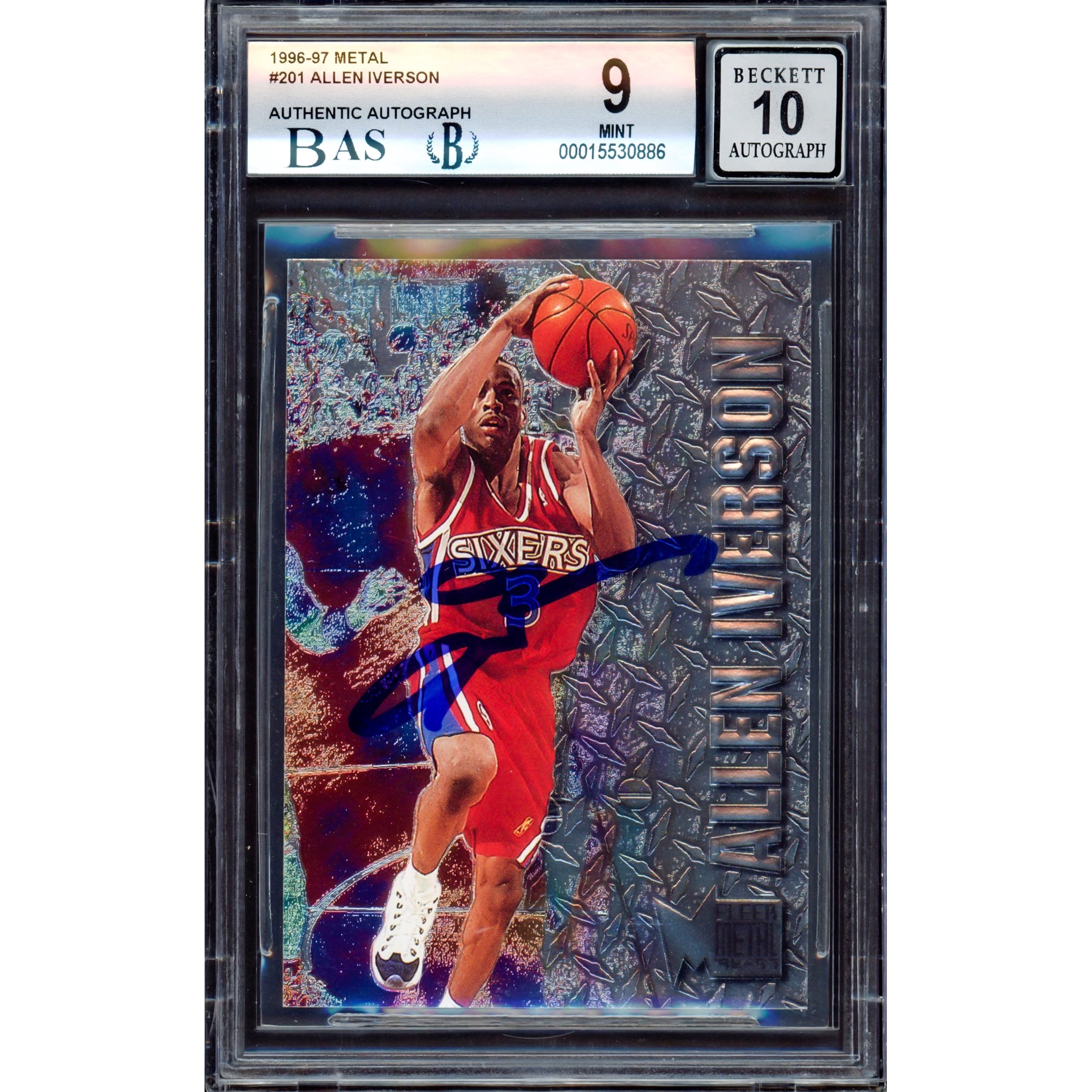Allen Iverson Autographed 1996-97 Fleer Metal Rookie Card #201 