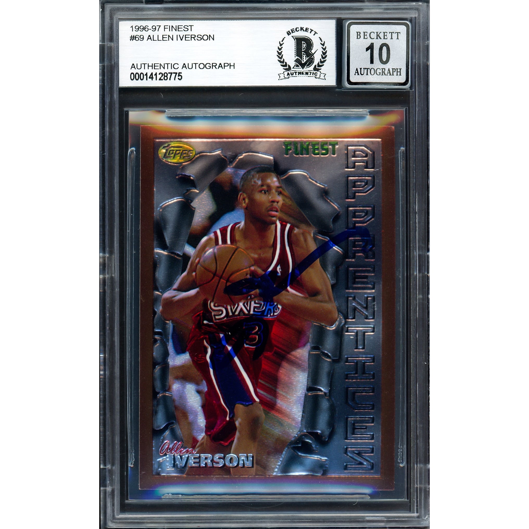 Allen Iverson Autographed 1996-97 Topps Finest Rookie Card #69 