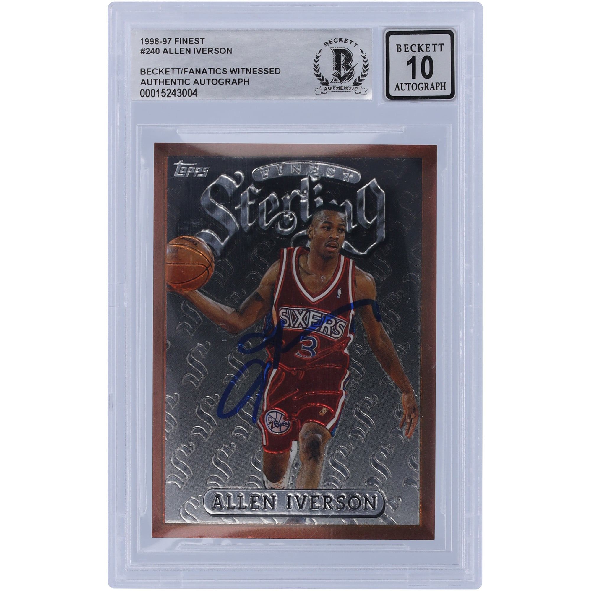 Allen Iverson Philadelphia 76ers Autographed 1996-97 Topps Finest 