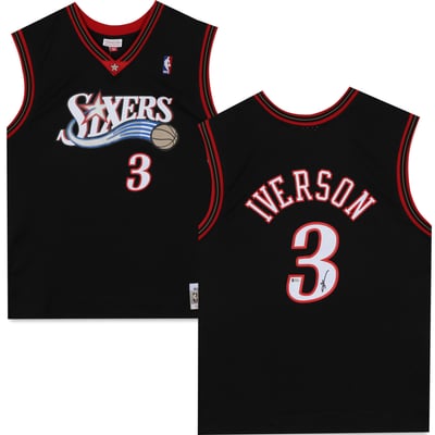 Allen Iverson Philadelphia 76ers Fanatics Authentic Autographed Black Mitchell and Ness 2000-01 Hardwood Classic Swingman Jersey