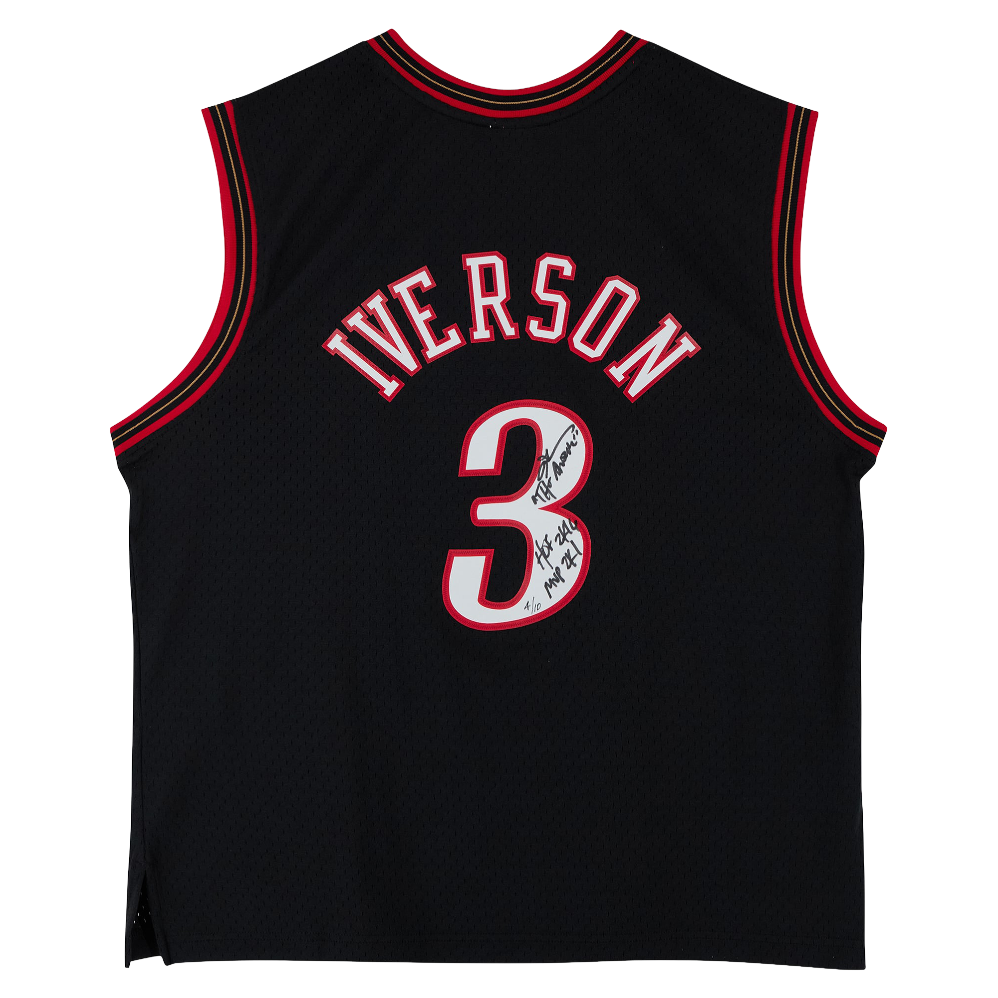 Maillot Swingman noir Mitchell & Ness 2000 autographié par Allen Iverson (Philadelphia 76ers) avec inscriptions multiples - Édition limitée à 10 exemplaires