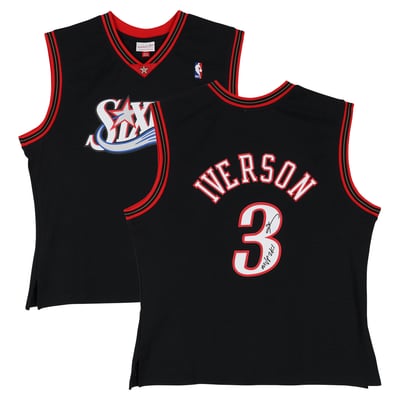 Allen Iverson Philadelphia 76ers Autographed Fanatics Authentic Black Mitchell & Ness 2001 Swingman Jersey with "HOF 2K16" Inscription