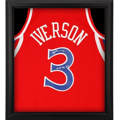 Allen Iverson Philadelphia 76ers Autographed Fanatics Authentic Framed Mitchell & Ness 1996-97 Red Swingman Jersey with "ROY 96-97" Inscription