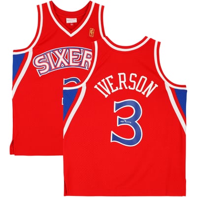Allen Iverson Philadelphia 76ers Autographed Fanatics Authentic Red Mitchell & Ness 1996-97 Swingman Jersey 