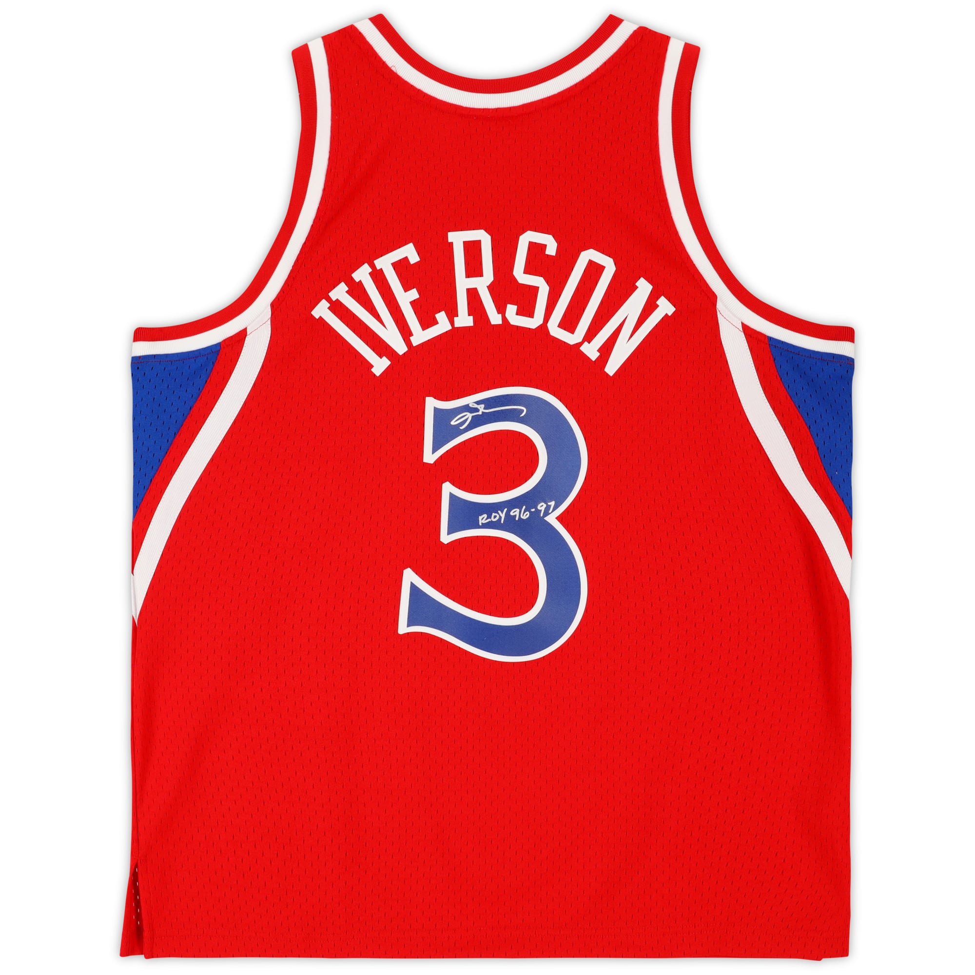 Allen Iverson Philadelphia 76ers Autographed Red Mitchell & Ness 1996-97 Swingman Jersey with "ROY 96-97" Inscription