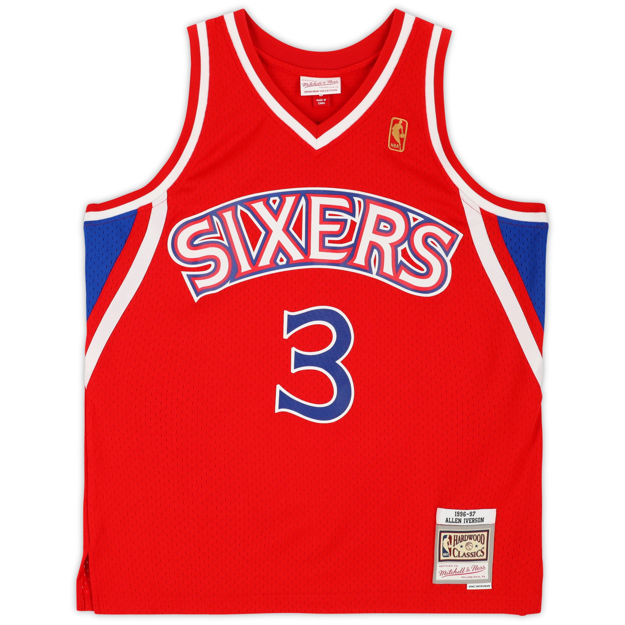 Allen Iverson Philadelphia 76ers Autographed Red Mitchell & Ness 1996-97 Swingman Jersey with "ROY 96-97" Inscription