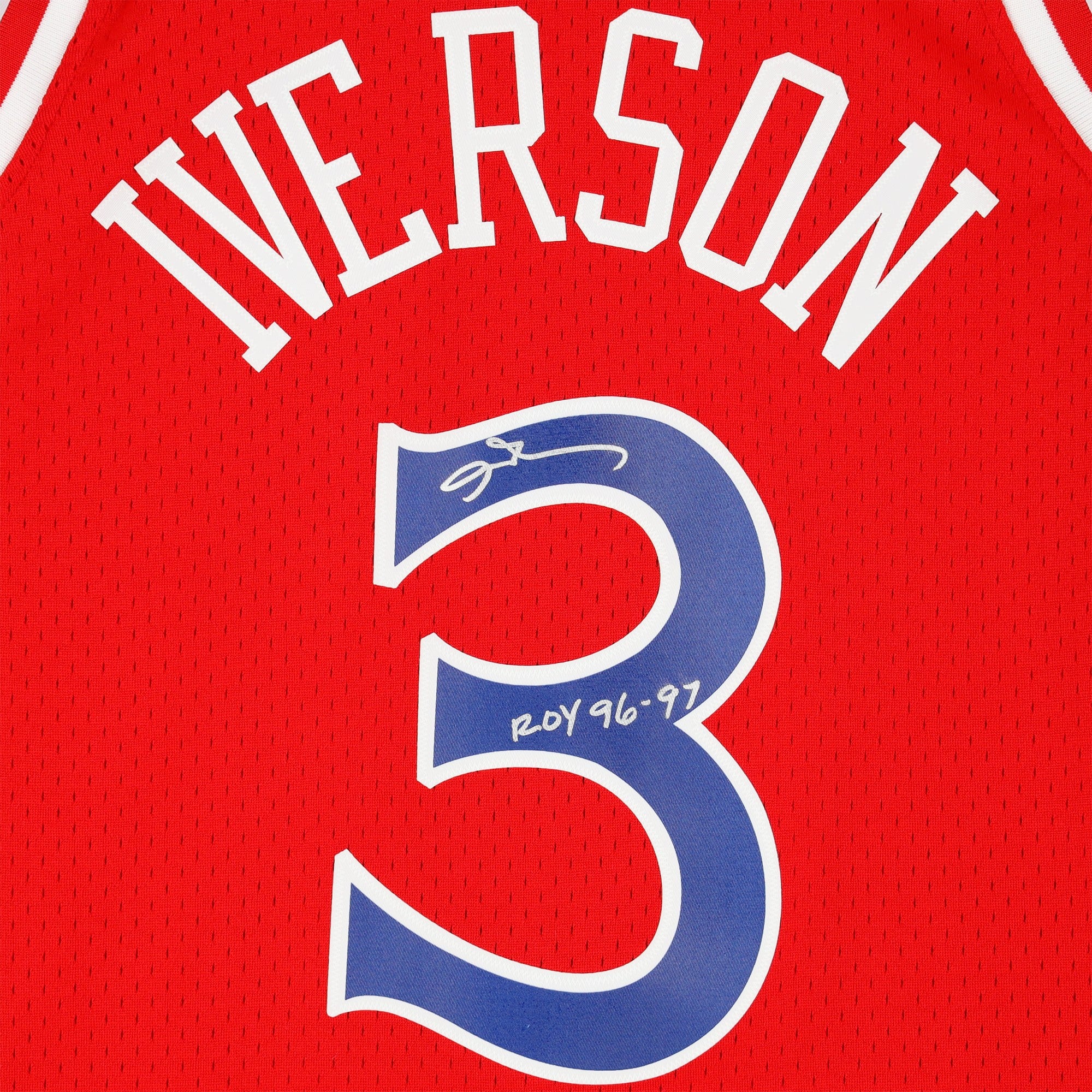 Allen Iverson Philadelphia 76ers Autographed Red Mitchell & Ness 1996-97 Swingman Jersey with "ROY 96-97" Inscription