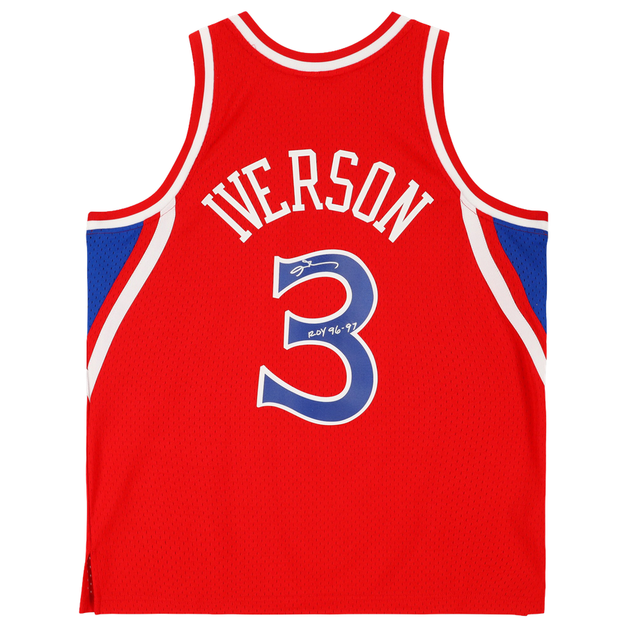 Allen Iverson Philadelphia 76ers Autographed Red Mitchell & Ness 1996-97 Swingman Jersey with "ROY 96-97" Inscription