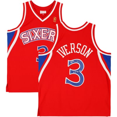 Allen Iverson Philadelphia 76ers Autographed Fanatics Authentic Red Mitchell & Ness 1996-97 Swingman Jersey with "ROY 96-97" Inscription